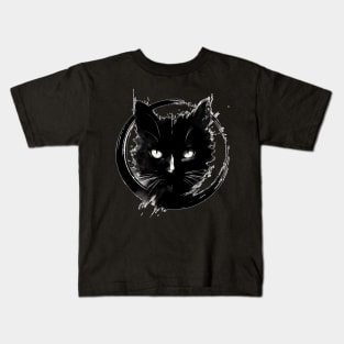 Sumie Enso Art Japanese Brushstroke Black Cat Kids T-Shirt